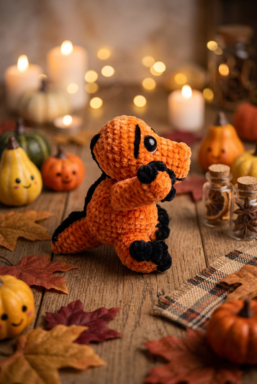 Croco Halloween, profil, décor automnal