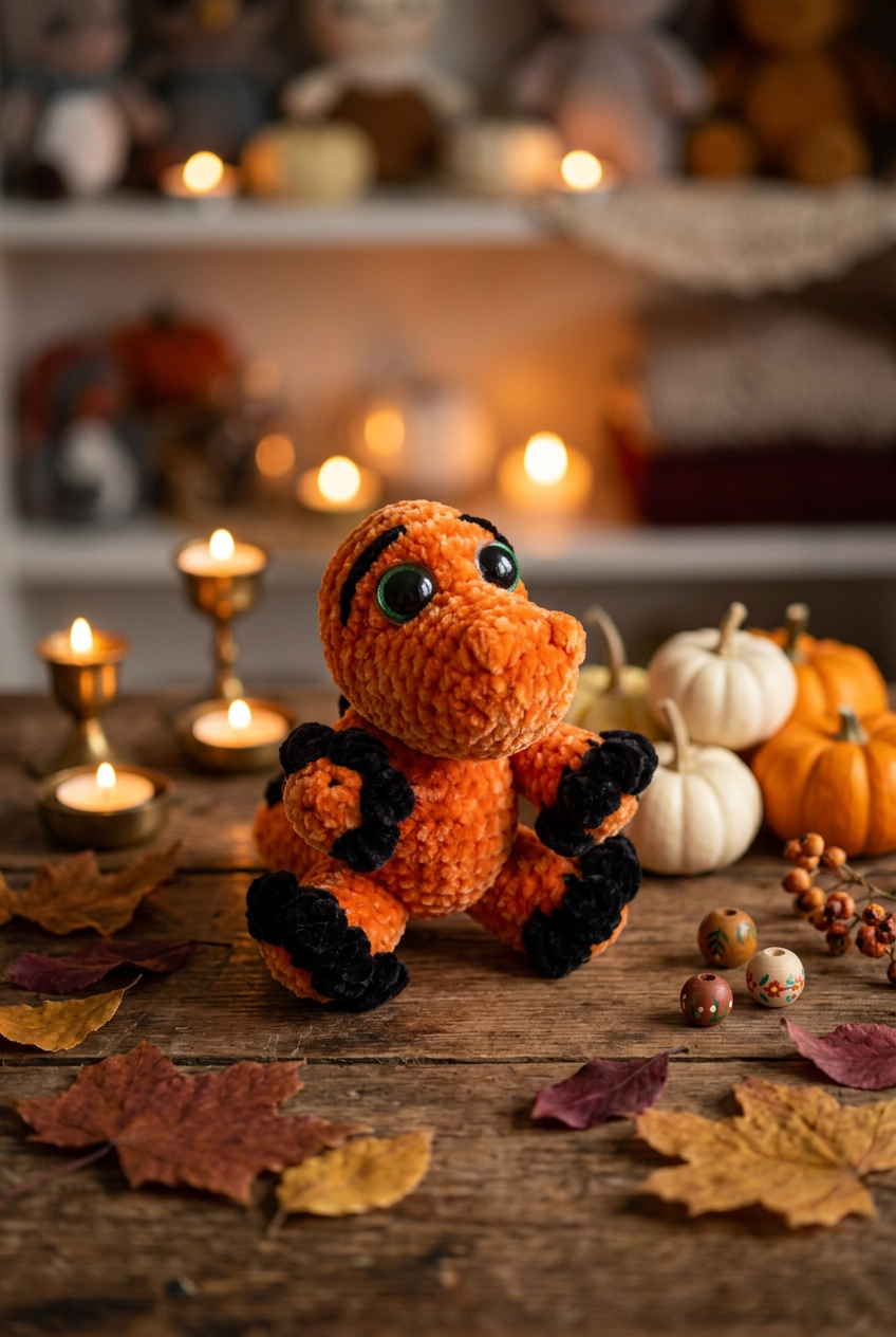 Croco Halloween, trois-quarts, décor citrouilles
