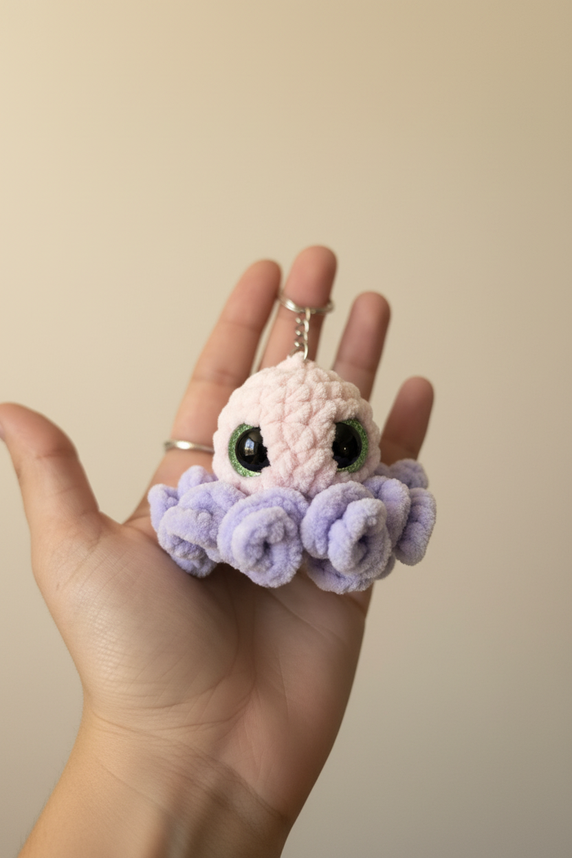 Porte-clé poulpe rose fond beige